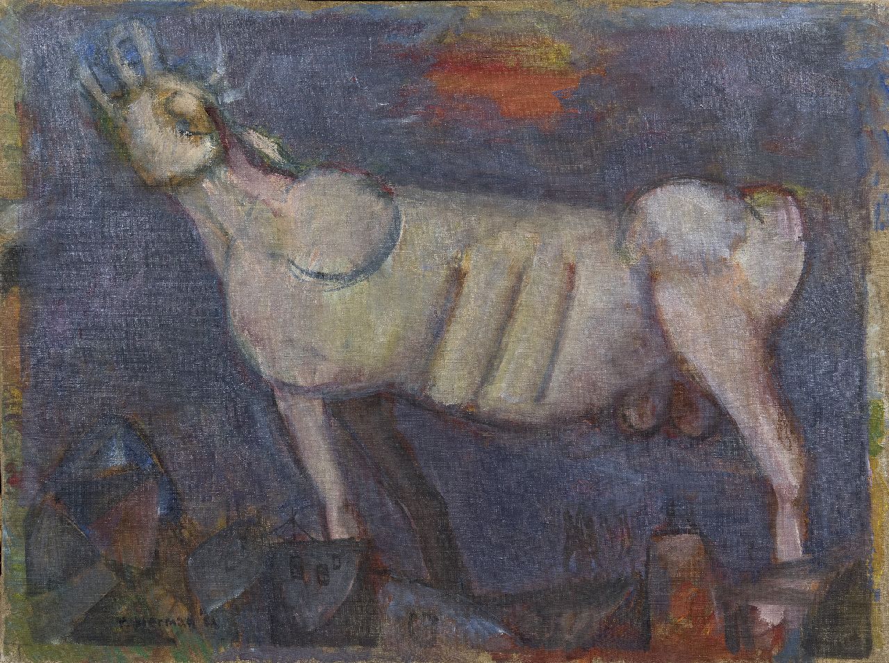 Bierman R.  | Rudi Bierman | Paintings offered for sale | Roaring bull, oil on canvas 60.5 x 80.5 cm, signed l.l. and on the reverse and dated '52, without frame