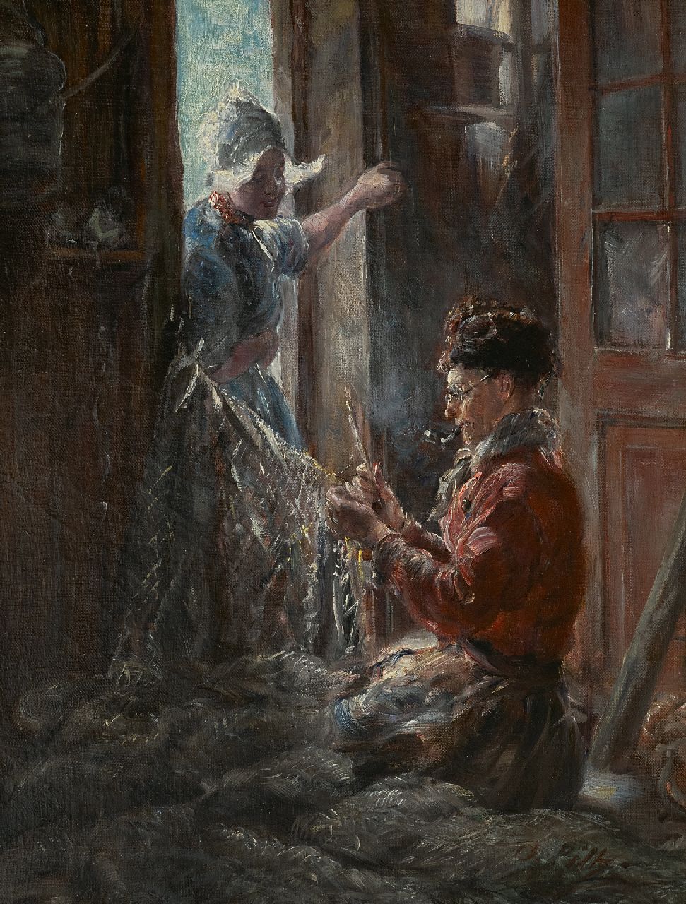 Otto Piltz | Repairing the nets, Volendam, oil on canvas, 45.6 x 36.4 cm, signed l.r. and painted ca. 1909