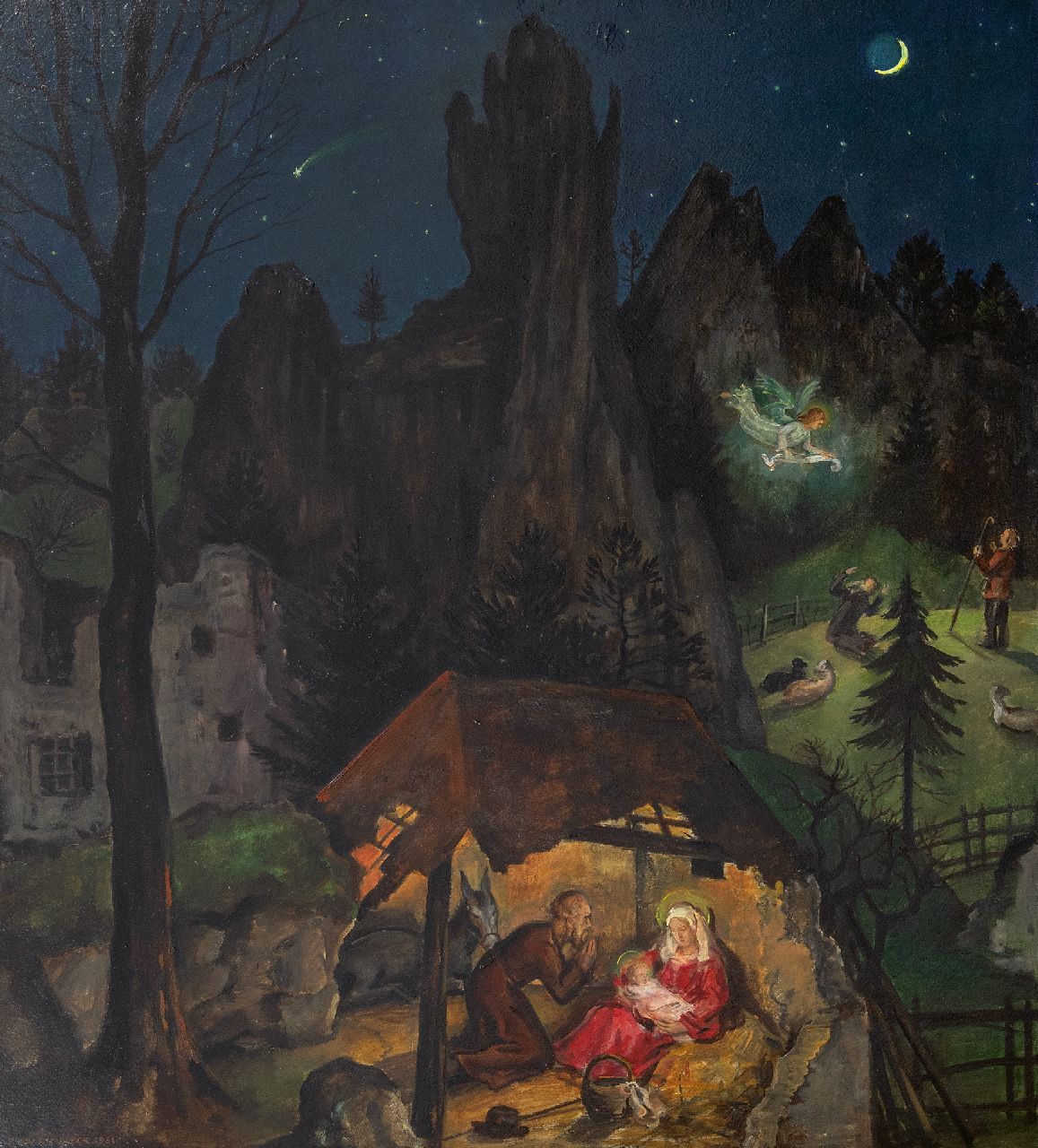 Rimböck M.  | Max Rimböck | Paintings offered for sale | The birth of Christ, oil on painter's board 73.5 x 66.0 cm, signed l.l. and dated 1931