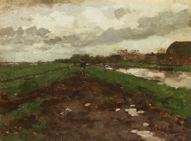 Weissenbruch H.J.  | Homewards after the rain, oil on canvas laid down on panel 32.9 x 44.1 cm, signed l.r.
