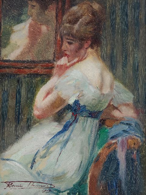Thomas H.J.  | In a pensive mood, oil on panel 22.7 x 17.2 cm, signed l.l. and painted 1919