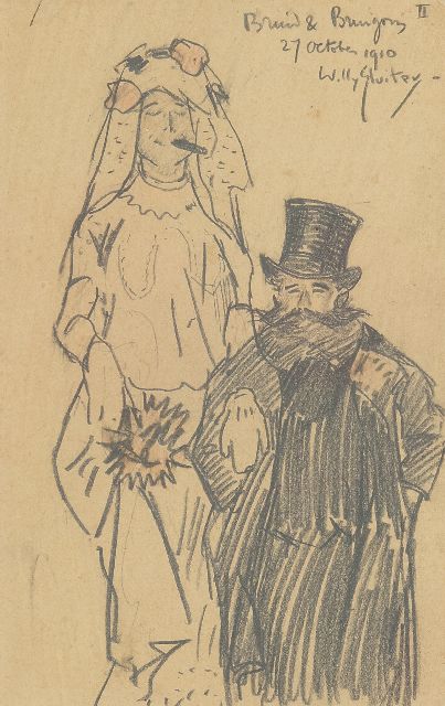 Willy Sluiter | Bride and groom, pencil on paper, 19.5 x 12.5 cm, signed u.r. and dated 27 october 1910