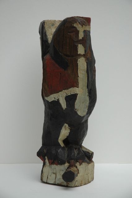 Spronken A.J.E.  | Rooster, painted wood 35.5 x 11.5 cm, signed with initials on base