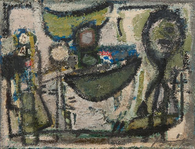 Nanninga J.  | Composition, oil on canvas 35.2 x 45.3 cm, signed l.r. and dated '50