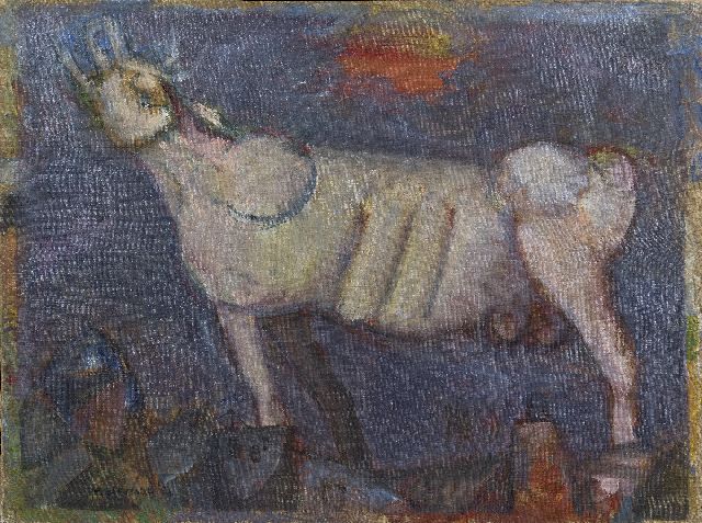 Bierman R.  | Roaring bull, oil on canvas 60.5 x 80.5 cm, signed l.l. and on the reverse and dated '52, without frame