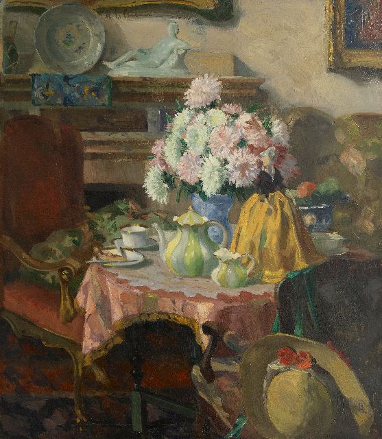 Stübner R.E.  | Afternoon tea, oil on canvas 95.0 x 85.0 cm, signed u.c.l.