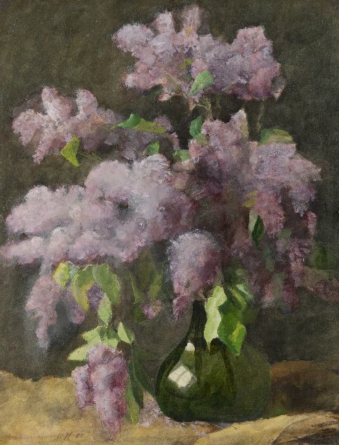 Heineken M.  | Lilacs in a green vase, watercolour on paper 65.3 x 50.3 cm, signed l.l. with initials and dated '85