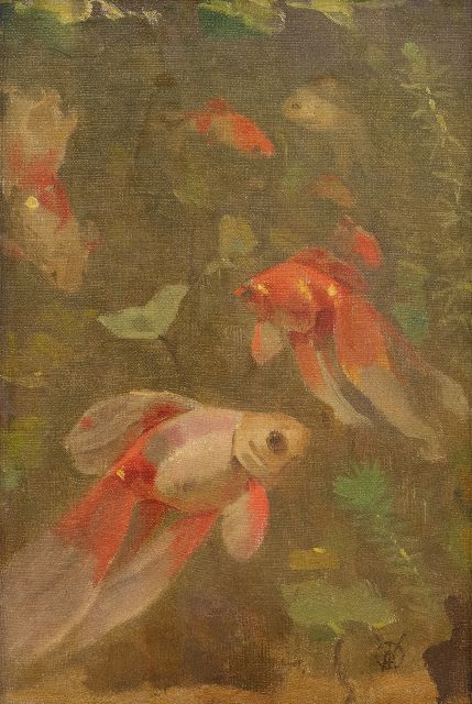 Dijsselhof G.W.  | Veiltails, oil on canvas laid down on board 24.3 x 16.9 cm, signed l.r. with monogram