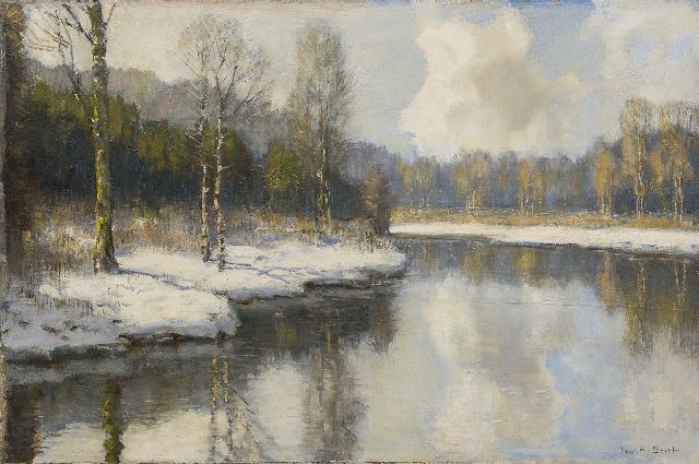 Soest L.W. van | A forest pond in winter, oil on canvas 40.0 x 60.0 cm, signed l.r. and without frame