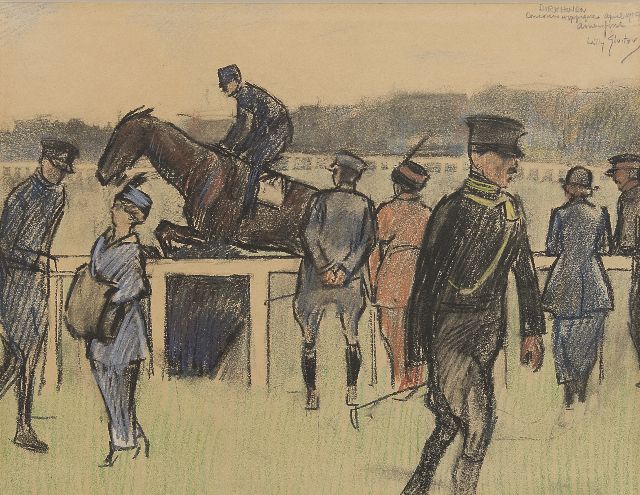 Willy Sluiter | Concours Hippique op Birkhoven, coloured chalk on paper, 27.2 x 36.0 cm, signed u.r. and dated 'april 1910 Amersfoort'