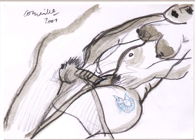 Corneille ('Corneille' Guillaume Beverloo)   | Faire l'amour, ink, chalk and watercolour on paper 14.8 x 20.7 cm, signed u.l. and dated 2001