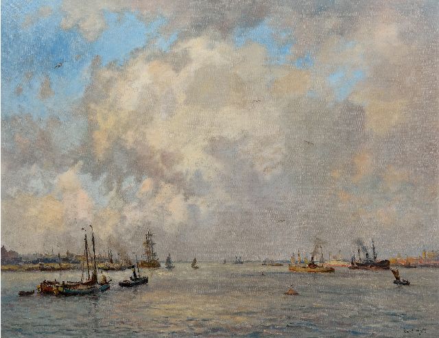 Evert Moll | Navigation under a high cloudy sky, oil on canvas, 72.2 x 92.7 cm, signed l.r.