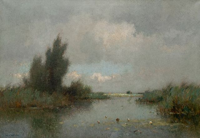 Knikker A.  | A polder landscape with water lilies, oil on canvas 70.3 x 100.4 cm, signed l.l.