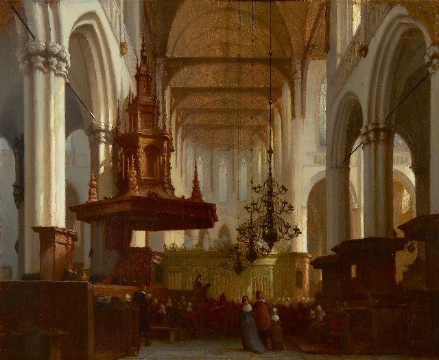 Schenkel J.J.  | In the Nieuwe Kerk in Amsterdam, oil on panel 30.5 x 36.8 cm, signed l.r.