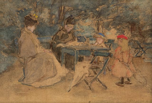 Akkeringa J.E.H.  | An afternoon tea in The Hague, chalk and watercolour on paper 16.3 x 23.5 cm, signed l.r. and dated Aug 1890