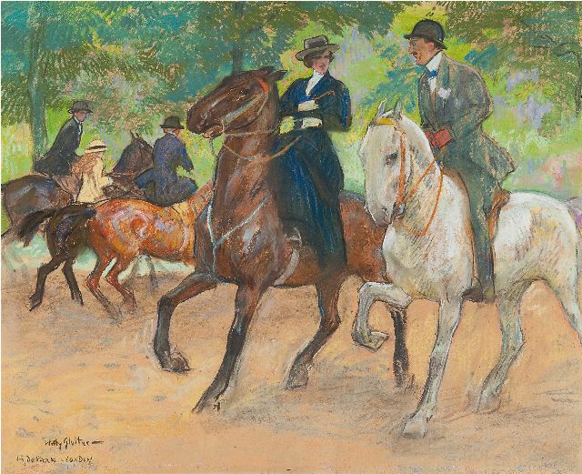 Willy Sluiter | Horse riding in Hyde Park, London, pastel on paper, 38.0 x 49.0 cm, signed l.l.