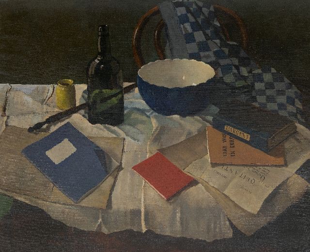 Verkoren L.  | A still life with a bowl and books, oil on canvas 75.7 x 91.5 cm, signed c.r. and dated 1955