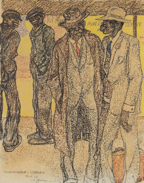 Willy Sluiter | On the platform, Washington Station, black and coloured chalk on paper, 46.5 x 36.6 cm, signed l.l. and dated April '27