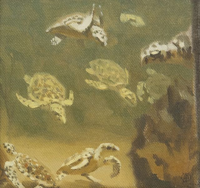 Gerrit Willem Dijsselhof | Turtles, oil on panel, 15.0 x 15.0 cm, signed l.r. with monogram