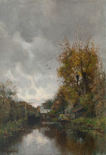 Rossum du Chattel F.J. van | A small stream with a drawbridge, oil on canvas 56.5 x 40.3 cm, signed l.l.