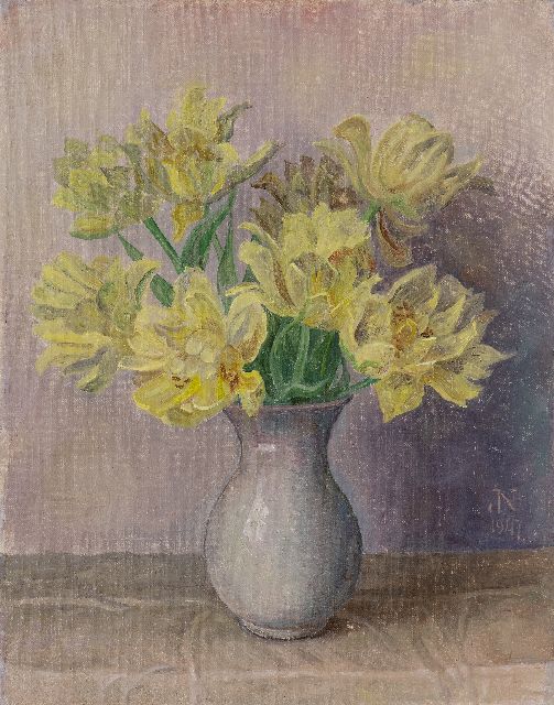 Jakob Nieweg | Yellow tulips, oil on canvas, 45.2 x 35.4 cm, signed l.r. with monogram and dated 1947, without frame