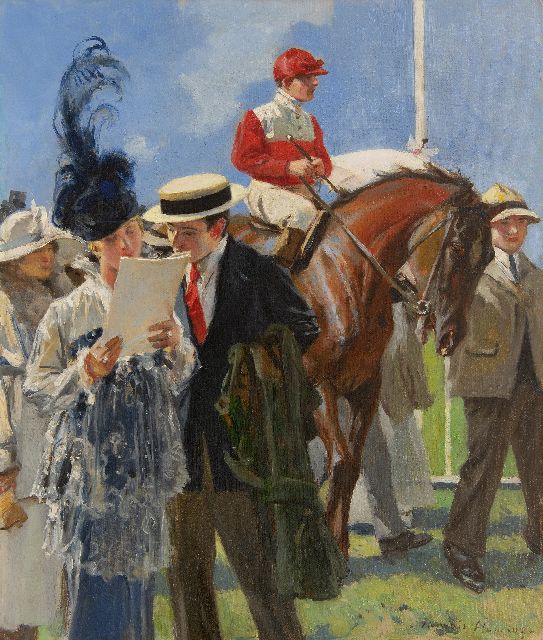 Flameng F.  | At the races, oil on canvas 55.0 x 46.2 cm, signed l.r.