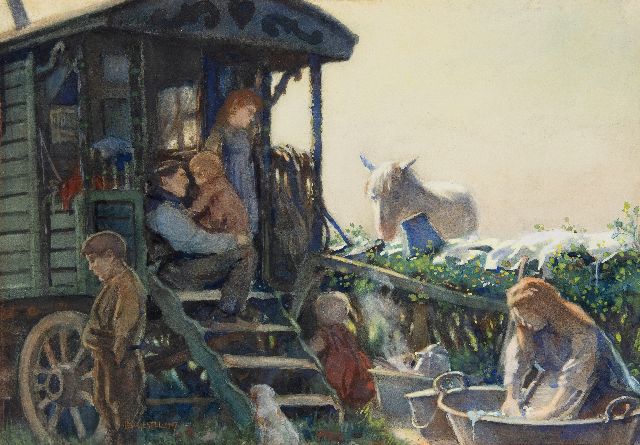 Gestel L.  | Travellers, watercolour on paper 37.5 x 55.0 cm, signed l.l. and dated 1907