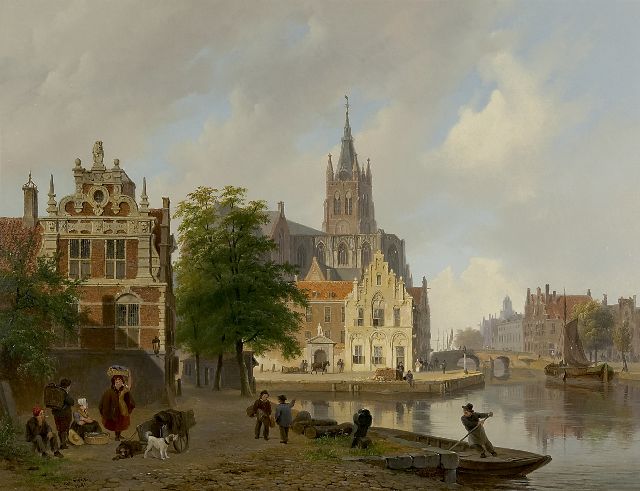 Hove B.J. van | A view of the Oude Kerk in Delft, oil on panel 42.4 x 54.9 cm, signed l.l. and dated 1841