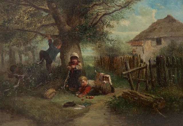 Mari ten Kate | The little apple thiefs, oil on panel, 30.6 x 44.0 cm, signed l.r.