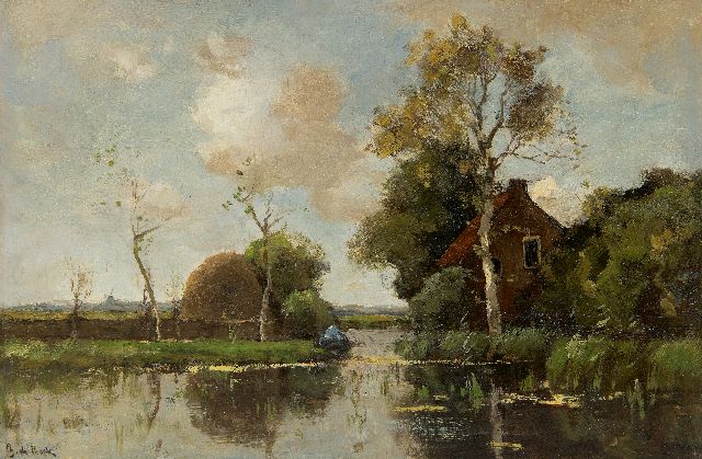 Bock T.E.A. de | Angler in  a polder landscape, oil on panel 27.4 x 41.0 cm, signed l.l.