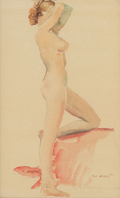 Hamers P.J.  | Standing nude, watercolour on paper 49.4 x 32.4 cm, signed l.r. and dated  '52
