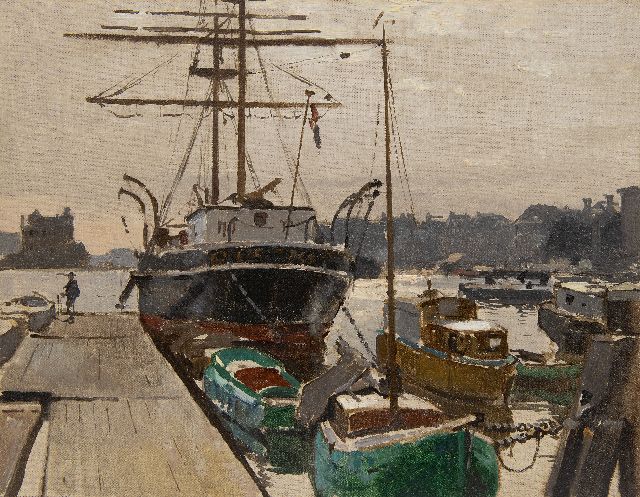 Cornelis Vreedenburgh | Moored ships in the port, oil on canvas, 36.2 x 46.3 cm, without frame