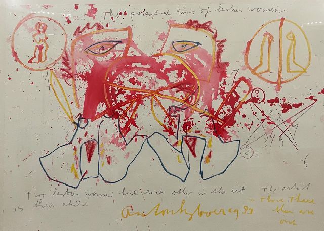 Anton Heyboer | The potential kiss of lesbian women, pencil, chalk and watercolour on paper, 78.4 x 107.5 cm, signed l.c. and dated 1989