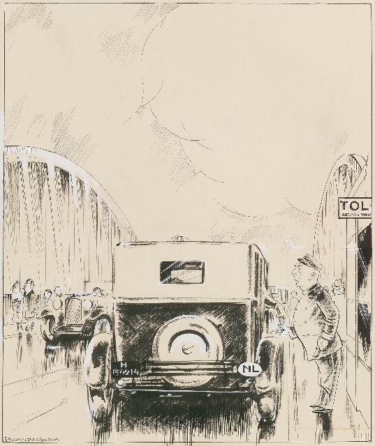 Piet van der Hem | Toll bridge, ink and watercolour on paper, 42.0 x 31.5 cm, signed l.l.