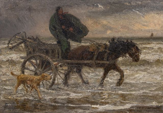 Zoetelief Tromp J.  | Shell fisherman riding his cart, oil on canvas 66.2 x 96.8 cm, signed l.r.