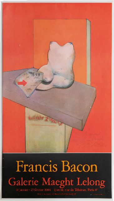 Onbekend   | Exhibition poster Francis Bacon in Galerie Maeght Lelong, 1984, signed and annotated by the artist, lithograph 79.0 x 45.0 cm, signed l.r.