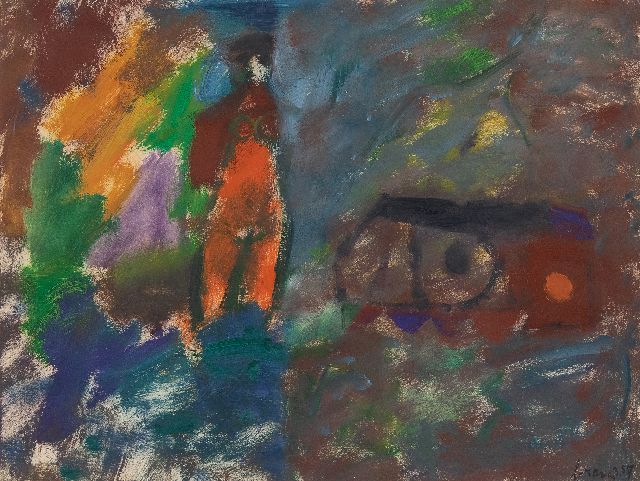 Brands E.A.M.  | Woman in a landscape, oil on paper 35.0 x 46.2 cm, signed l.r. and dated 3.57