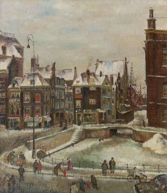 Meijers F.  | A view of  the Rokin in Amsterdam from the Arti building, oil on canvas 70.1 x 60.1 cm, signed l.r.