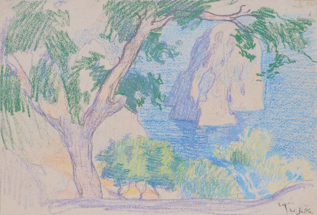 Willy Sluiter | Landscape on Capri, chalk on paper, 22.7 x 33.6 cm, signed l.r. and zonder lijst