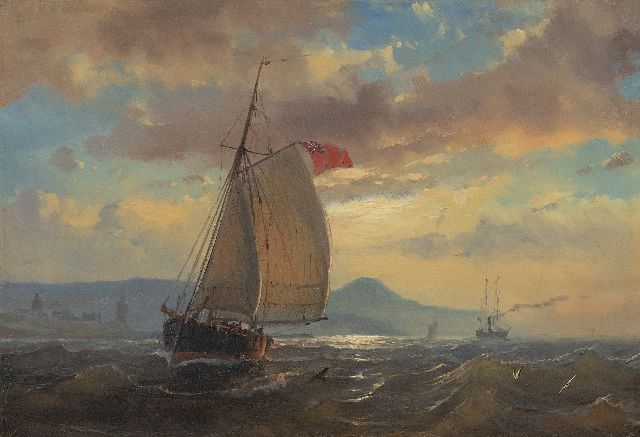 Schiedges P.P.  | Sailing ship off the English coast, oil on panel 25.5 x 36.4 cm, signed l.l. and dated '62