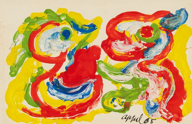 Karel Appel | Postcard to Simon Vinkenoog, gouache on paper, 10.0 x 16.0 cm, signed l.r. and dated '65