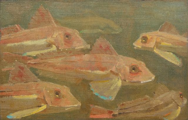 Dijsselhof G.W.  | Gurnards in an aquarium, oil on canvas 26.2 x 38.2 cm